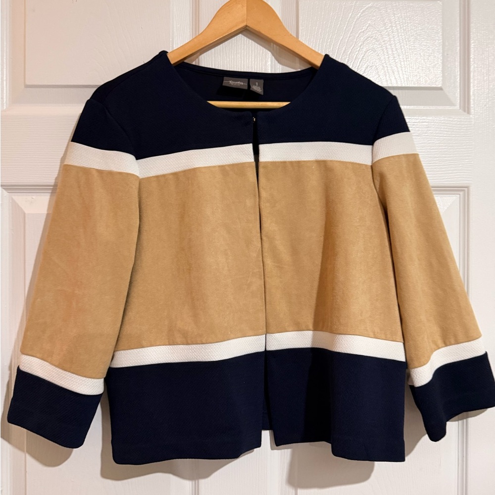 Travelers collection by CHICO’s Women's Navy & Tan Colorblock Jacket size 1 or M